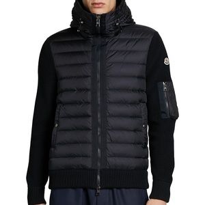 Mens Moncler Wool-Blend Knit-Sleeve Quilted Jacket